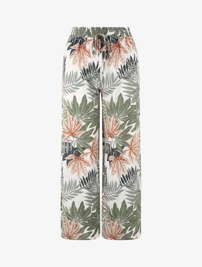 Pantalon droit taille haute imprimé tropical - Blanc - 1