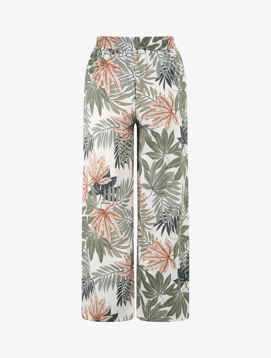 Pantalon droit taille haute imprimé tropical - Blanc - 2