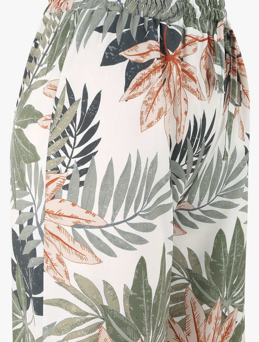 Pantalon droit taille haute imprimé tropical - Blanc - 3