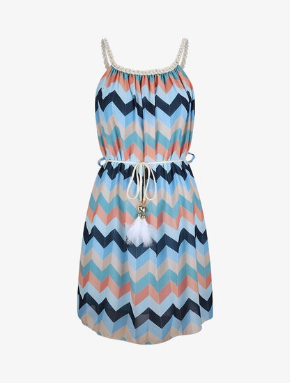 Robe droite courte imprimé chevron - Bleu - 5