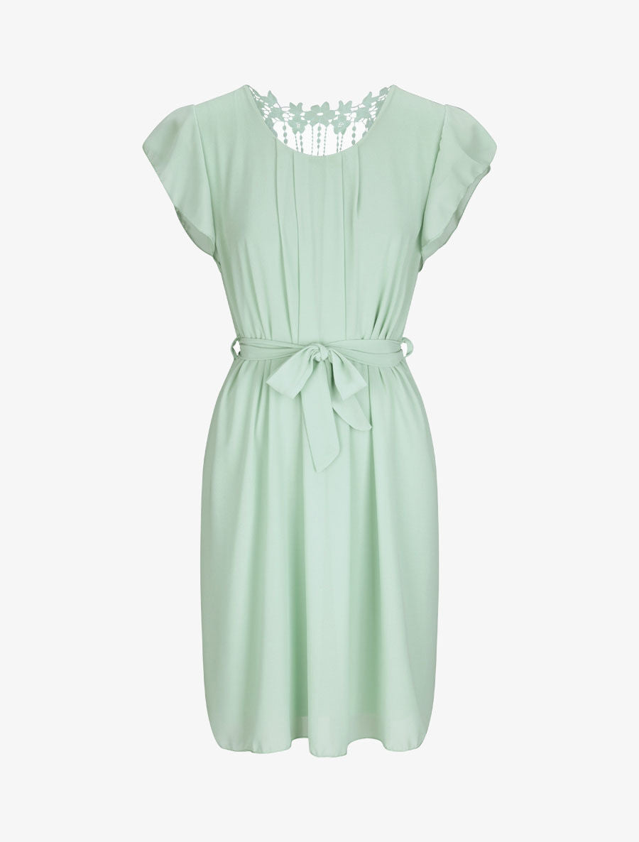 Robe mi-longue droite à dos en crochet - Vert d&