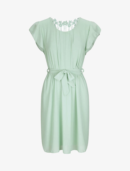 Robe mi-longue droite à dos en crochet - Vert d&