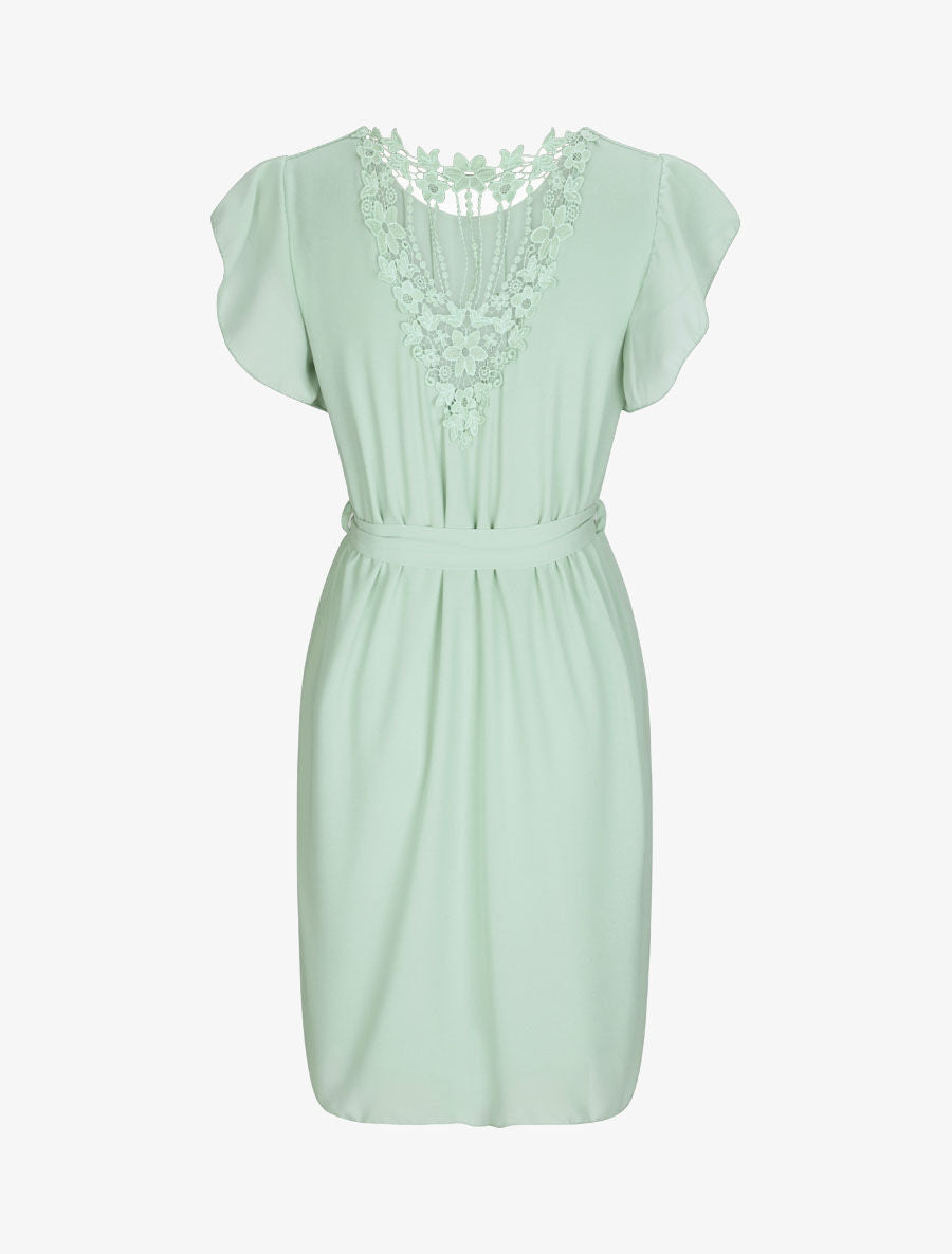 Robe mi-longue droite à dos en crochet - Vert d&
