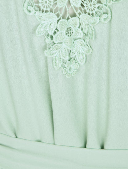 Robe mi-longue droite à dos en crochet - Vert d&