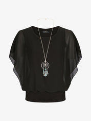 Top boule uni manches courtes chauve-souris - Noir - 1