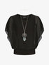 Top boule uni manches courtes chauve-souris - Noir - 1
