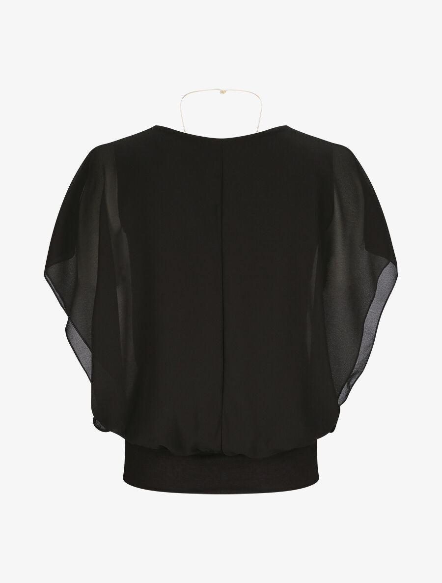 Top boule uni manches courtes chauve-souris - Noir - 2