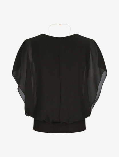 Top boule uni manches courtes chauve-souris - Noir - 2