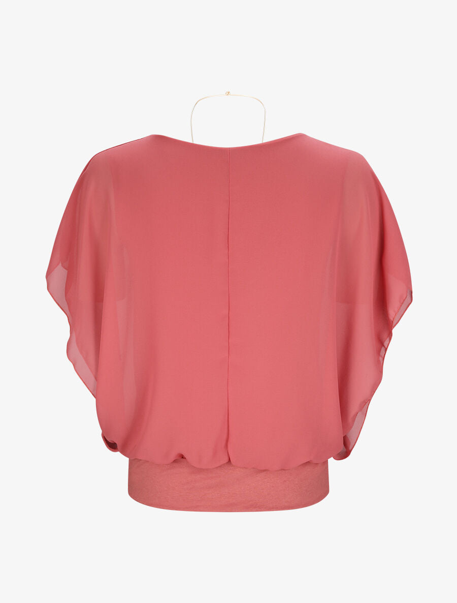 Top boule uni manches courtes chauve-souris - Rose - 2