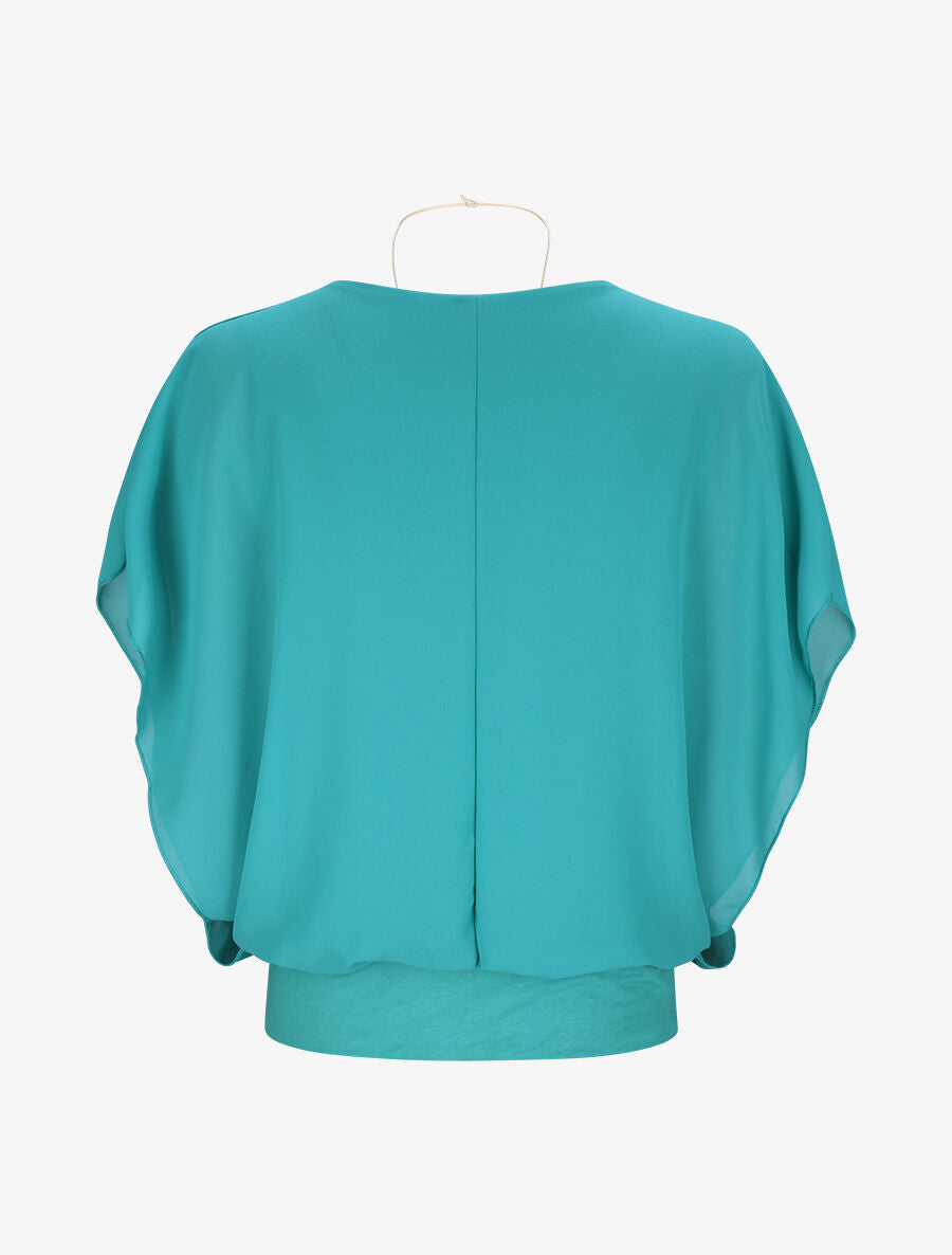 Top boule uni manches courtes chauve-souris - Bleu turquoise - 2