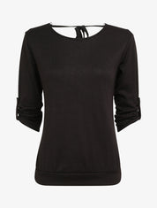 Pull fin à dos ouvert à détail dentelle - Noir - 1