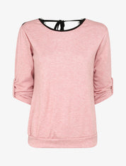 Pull fin à dos ouvert à détail dentelle - Rose - 1
