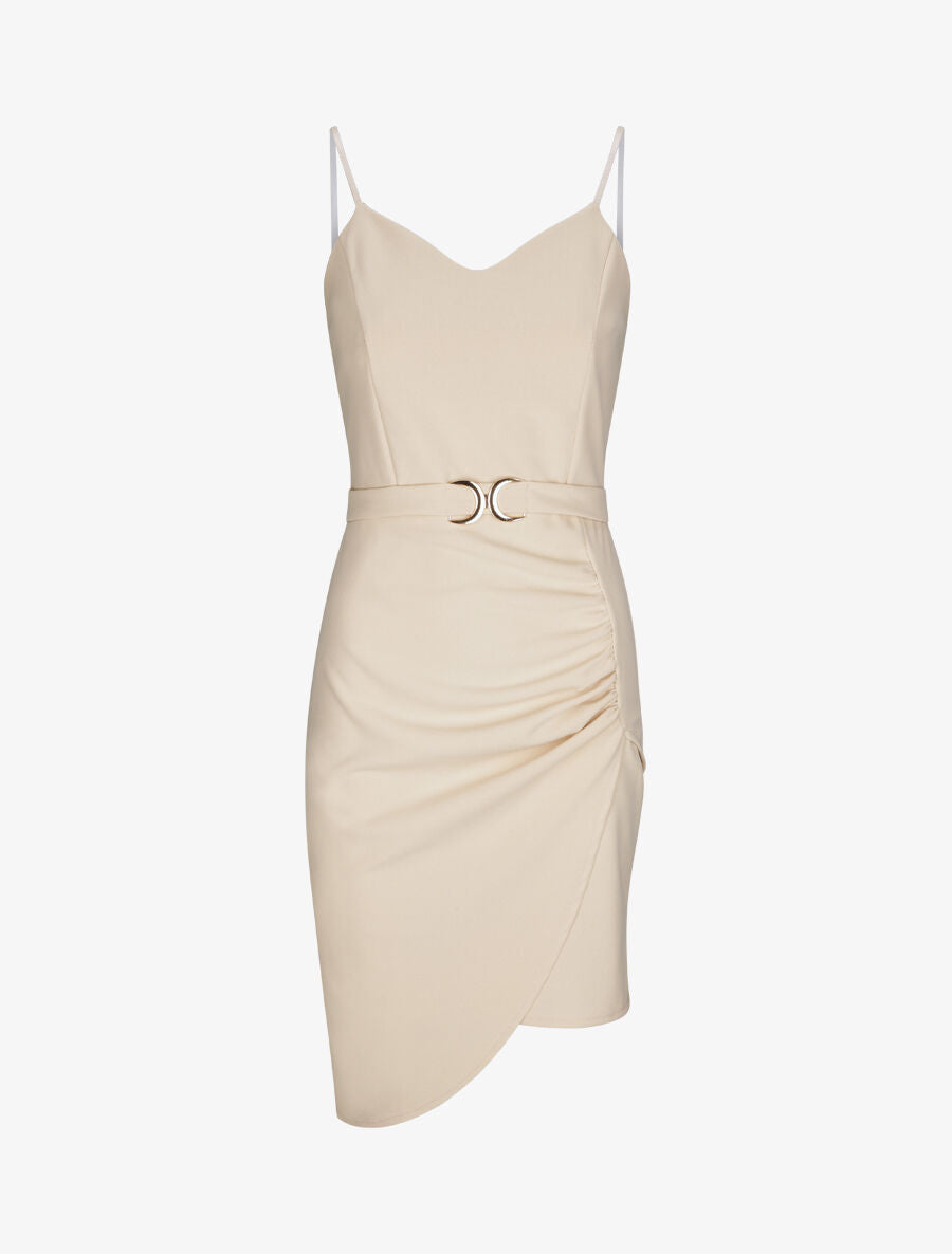 Robe asymétrique à fines bretelles - Beige - 1