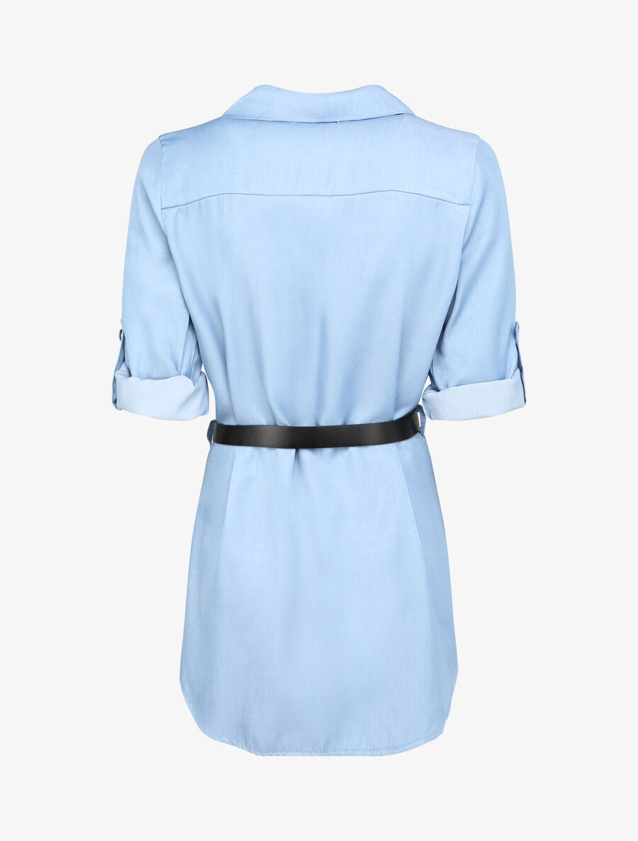 Robe chemise droite unie - Denim clair - 2