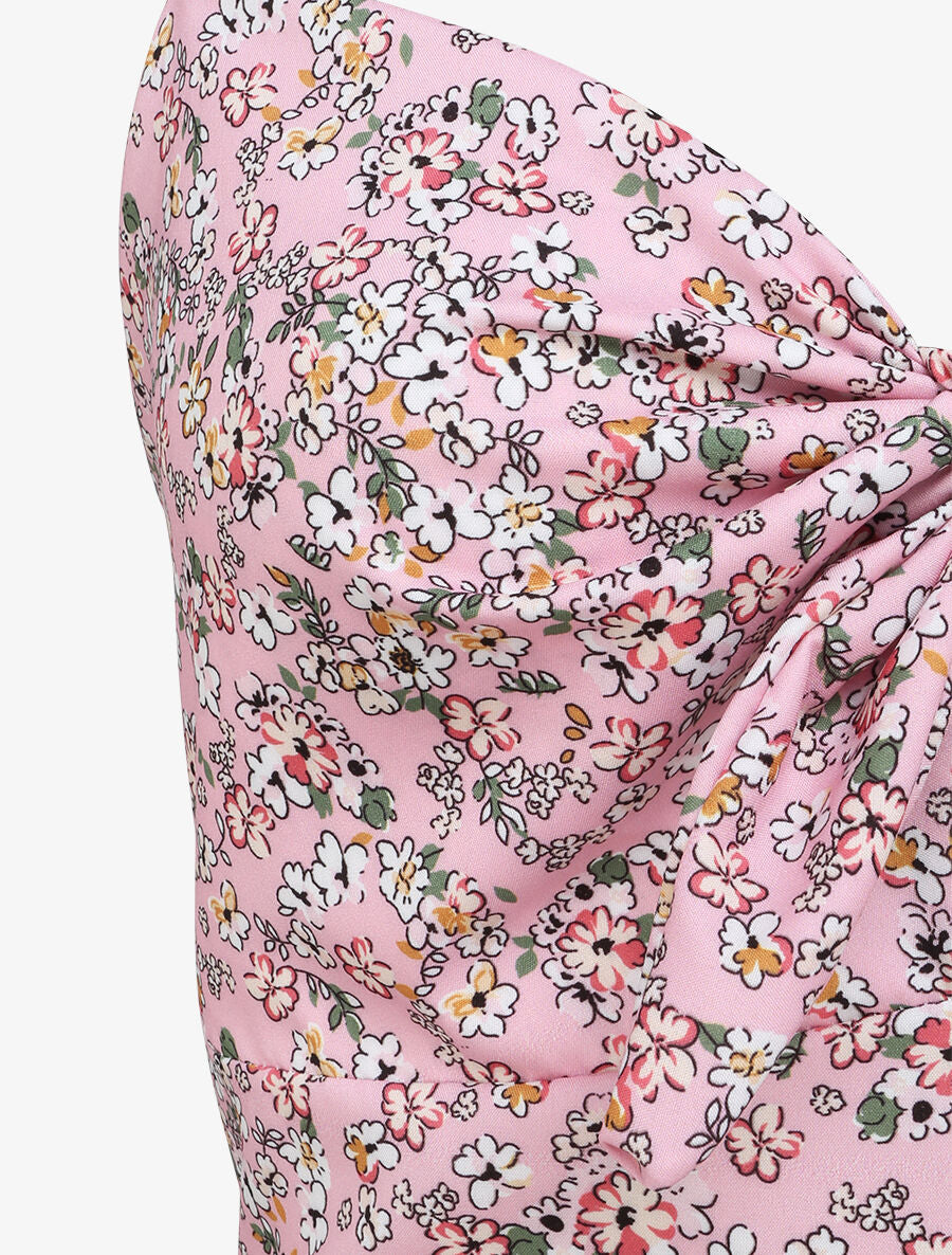 Robe courte empire fleurie à noeud - Rose pâle - 3