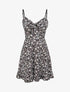 Robe courte empire fleurie à noeud - Noir - 1