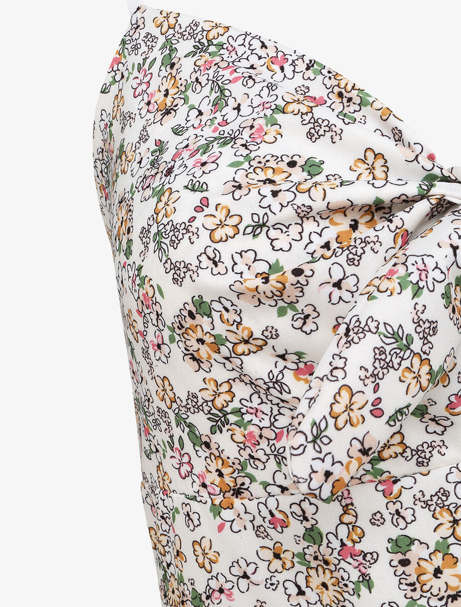 Robe courte empire fleurie à noeud - Blanc - 3