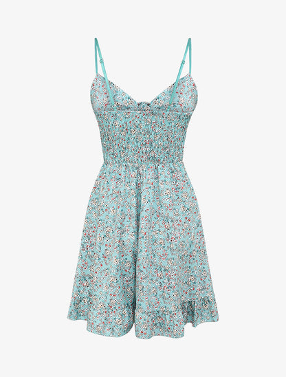 Robe courte empire fleurie à noeud - Bleu clair - 2