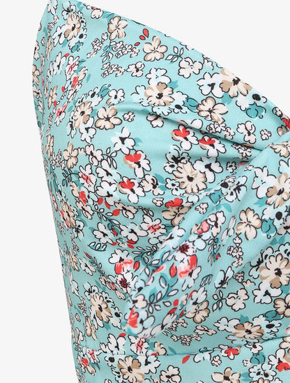 Robe courte empire fleurie à noeud - Bleu clair - 3
