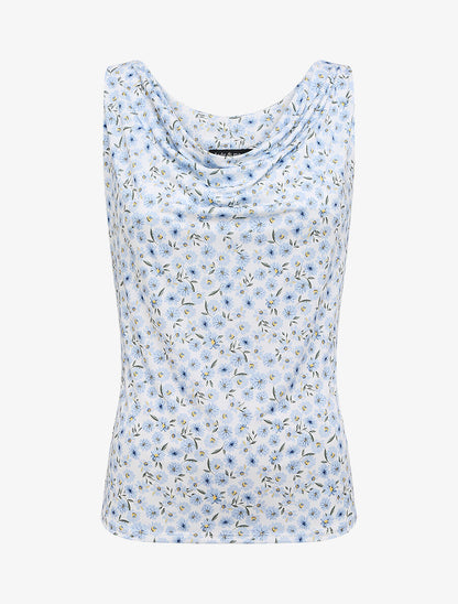 Top droit col bénitier imprimé marguerites - Blanc - 4