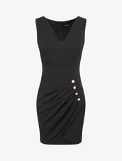 Robe portefeuille à boutons stylisés - Noir - 1