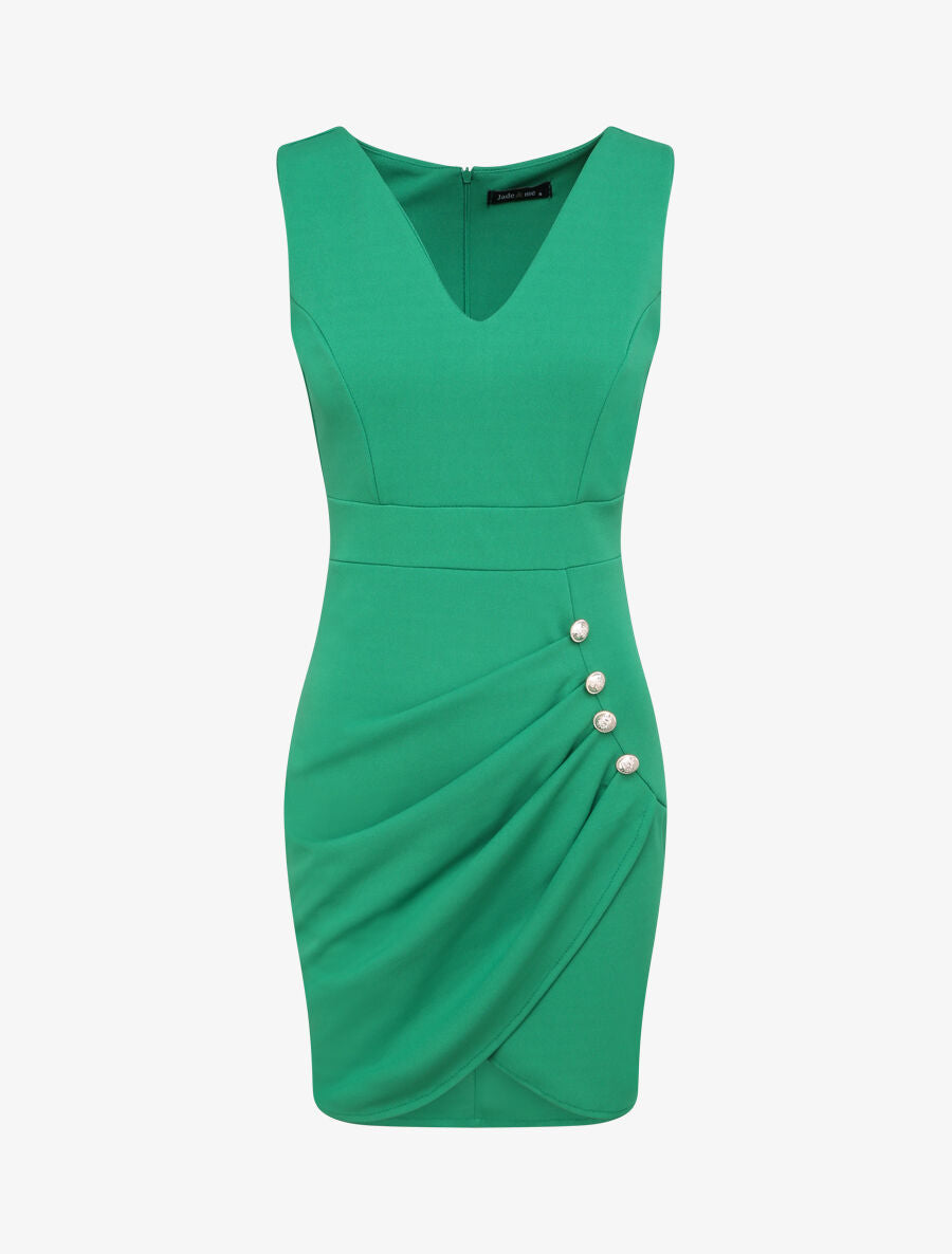 Robe portefeuille à boutons stylisés - Vert - 1