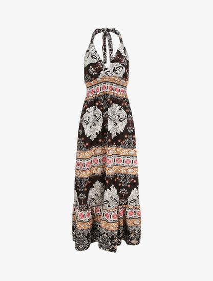 Robe longue dos nu imprimé mosaïque - Noir - 1