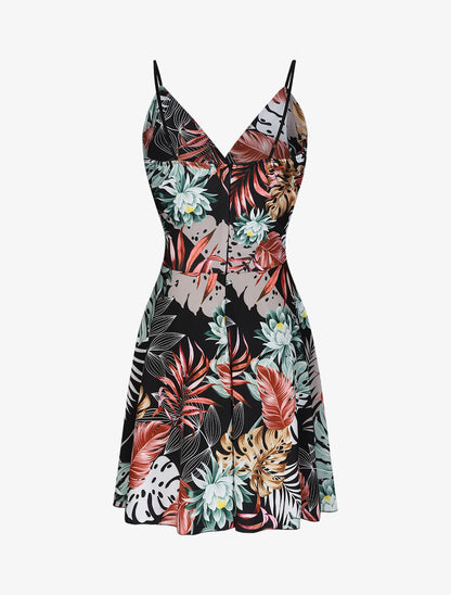 Robe patineuse courte imprimé fleur de lotus - Noir - 2