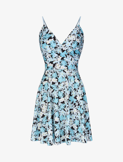 Robe patineuse courte imprimé fleur de lys - Bleu - 1
