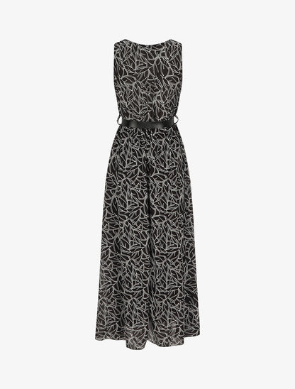 Robe longue à imprimé feuillages - Noir - 3
