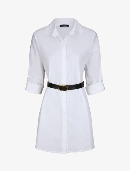 Tunique style chemise unie - Blanc - 1