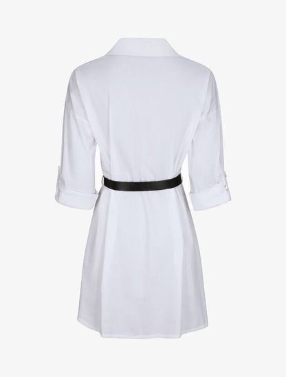 Tunique style chemise unie - Blanc - 2