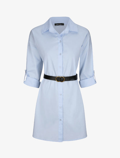 Tunique style chemise unie - Bleu ciel - 1