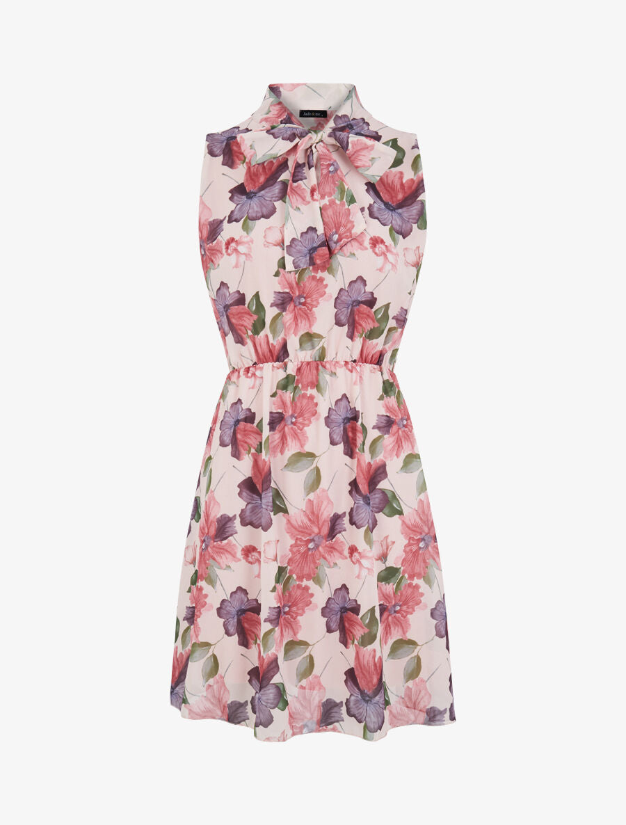 Robe imprimé orchidées sauvages à col lavallière - Rose poudré - 4