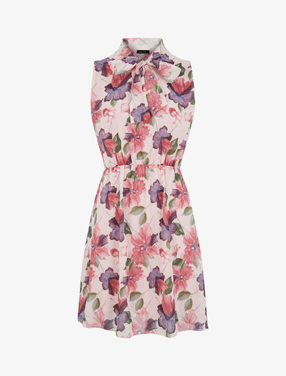 Robe imprimé orchidées sauvages à col lavallière - Rose poudré - 4