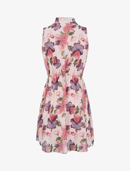 Robe imprimé orchidées sauvages à col lavallière - Rose poudré - 2
