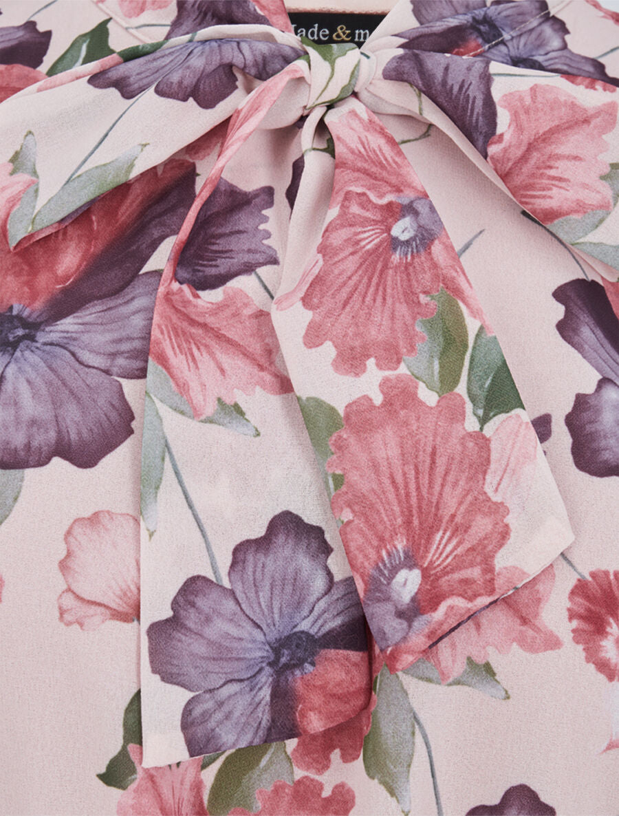 Robe imprimé orchidées sauvages à col lavallière - Rose poudré - 3