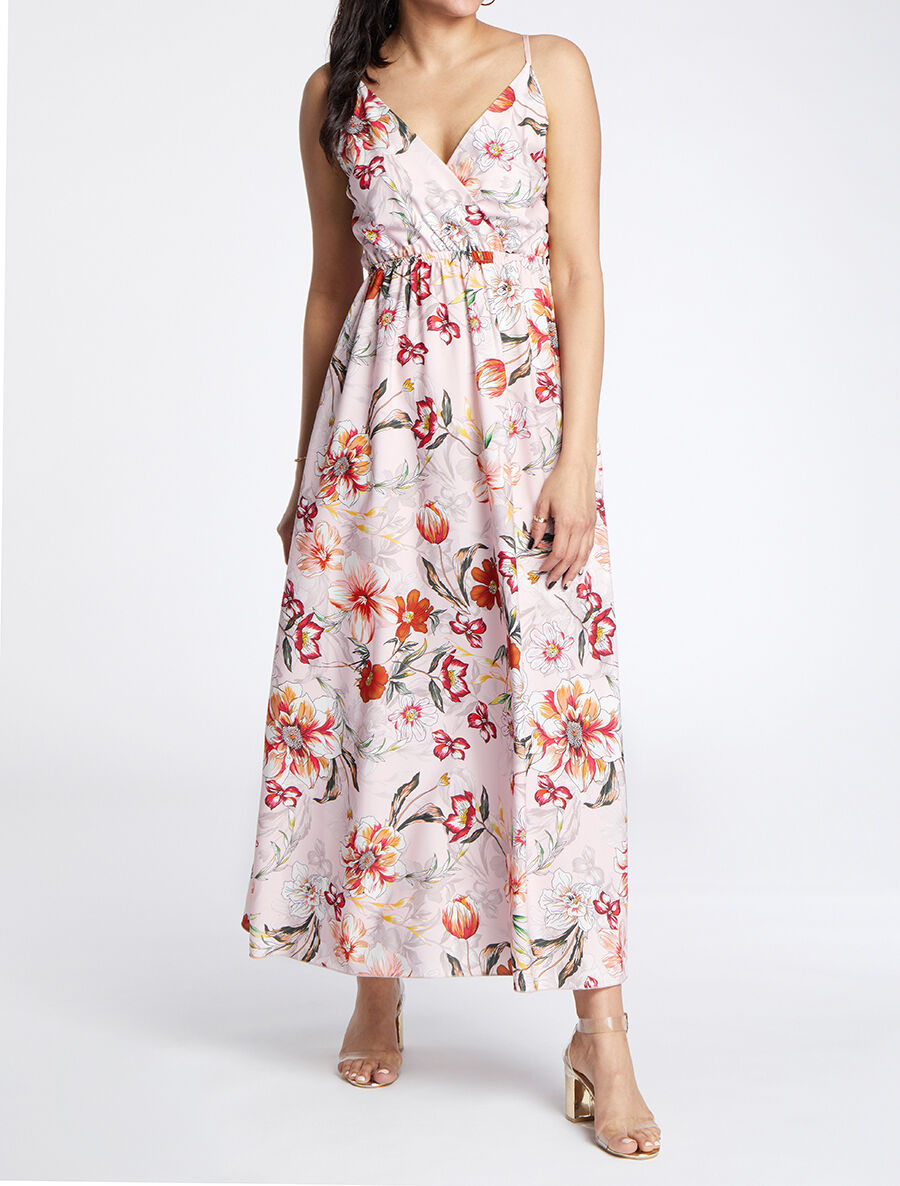 Robe longue à imprimé grandes fleurs - Rose - 4