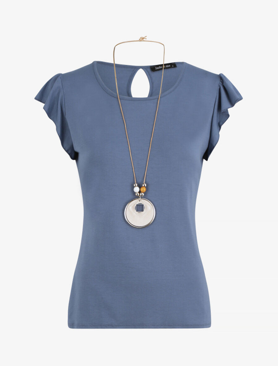 Top droit à épaules volantées - Bleu - 4