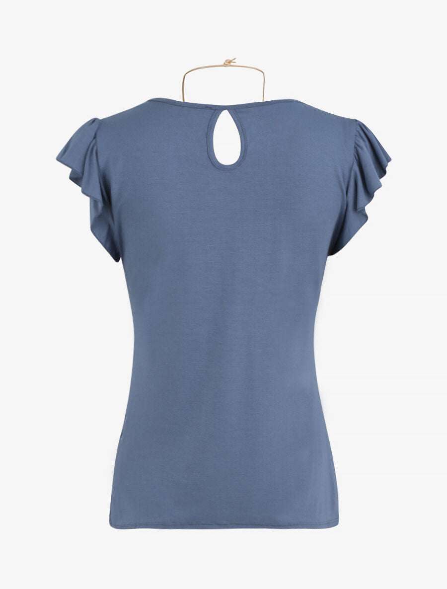 Top droit à épaules volantées - Bleu - 2