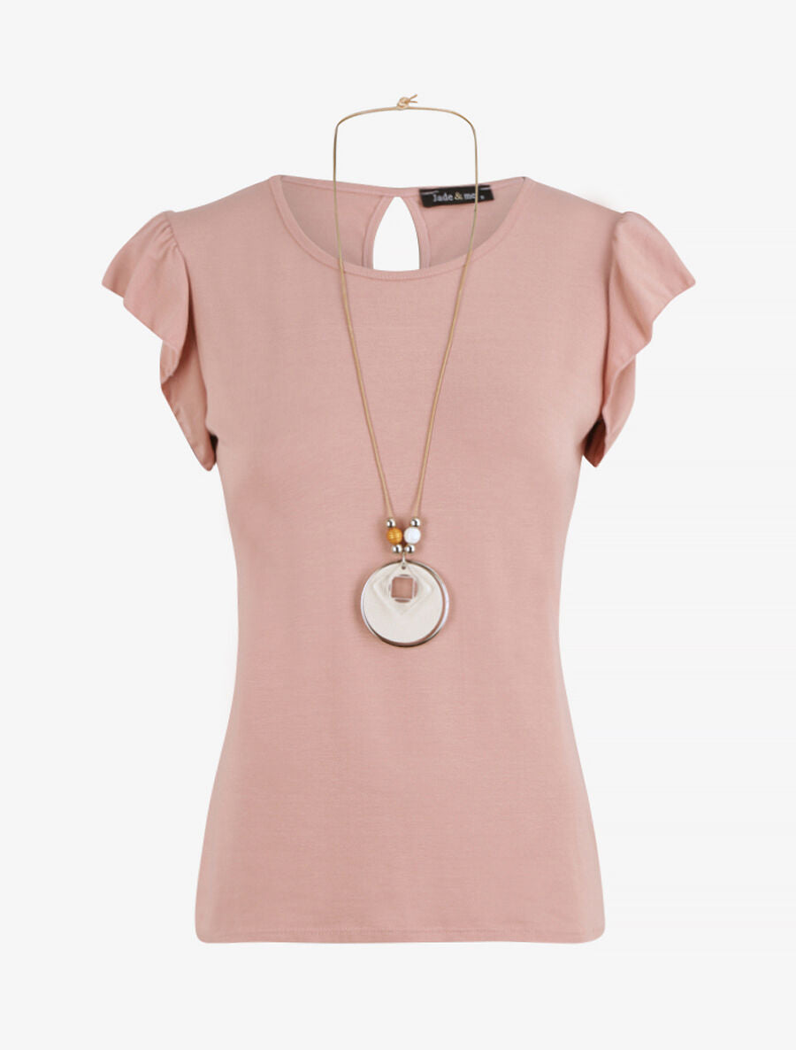 Top droit à épaules volantées - Rose - 1