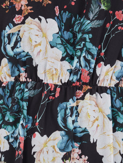 Robe imprimé bouquet de roses à col lavallière - Noir - 3