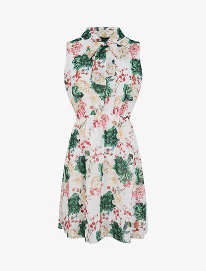 Robe imprimé bouquet de roses à col lavallière - Blanc - 1