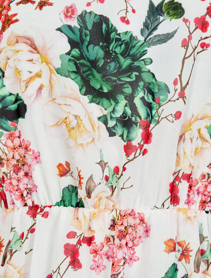 Robe imprimé bouquet de roses à col lavallière - Blanc - 3