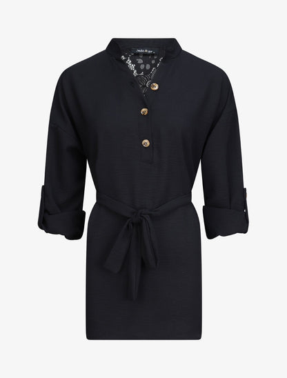 Tunique style chemise à détail dentelle - Noir - 1