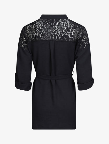 Tunique style chemise à détail dentelle - Noir - 2
