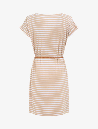 Robe courte droite rayée à manches courtes - Beige - 2