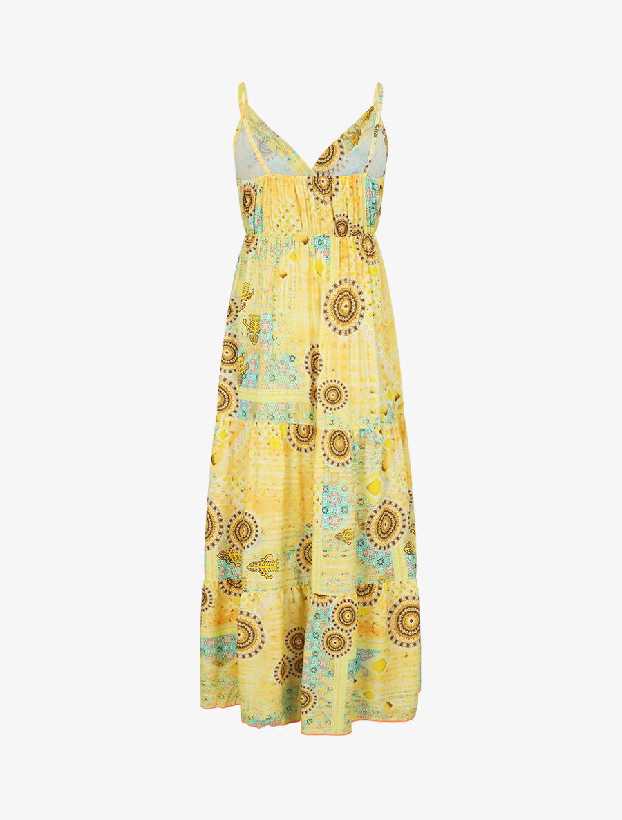 Robe longue empire imprimé mosaique - Jaune - 2