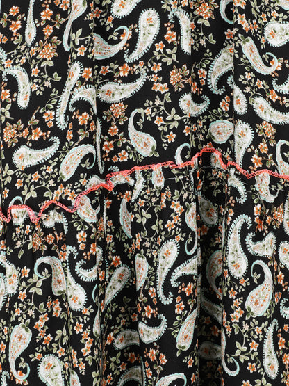 Robe longue empire imprimé foulard - Noir - 3