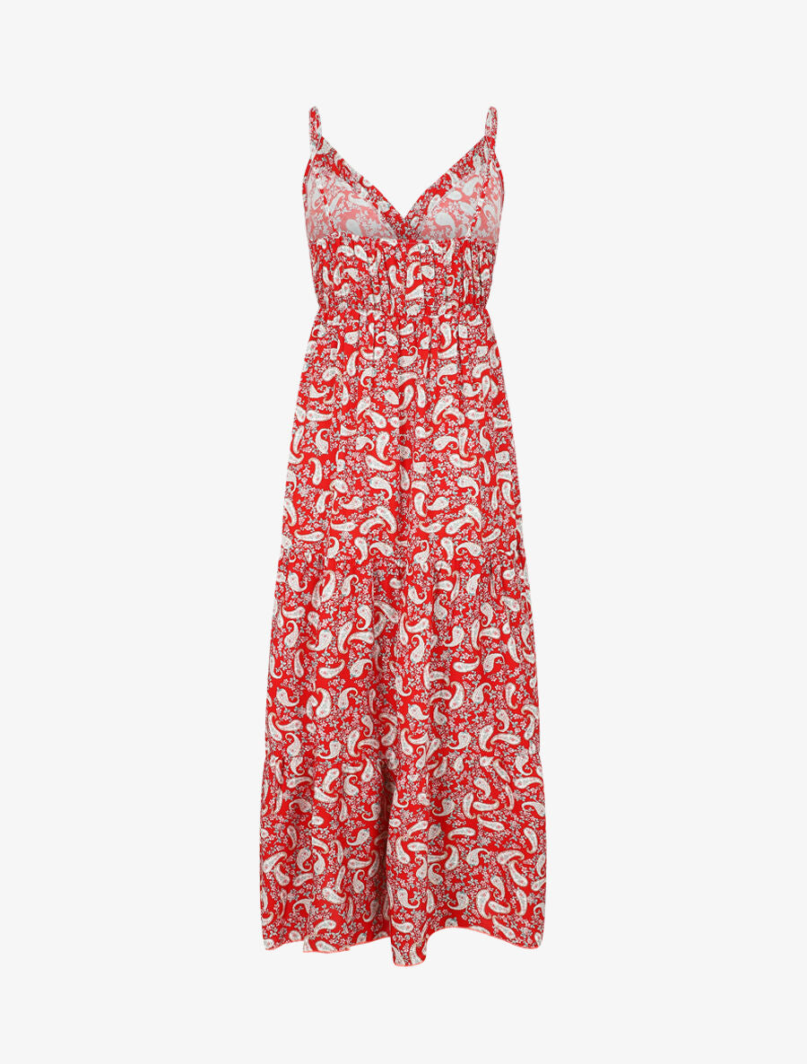 Robe longue empire imprimé foulard - Rouge - 2